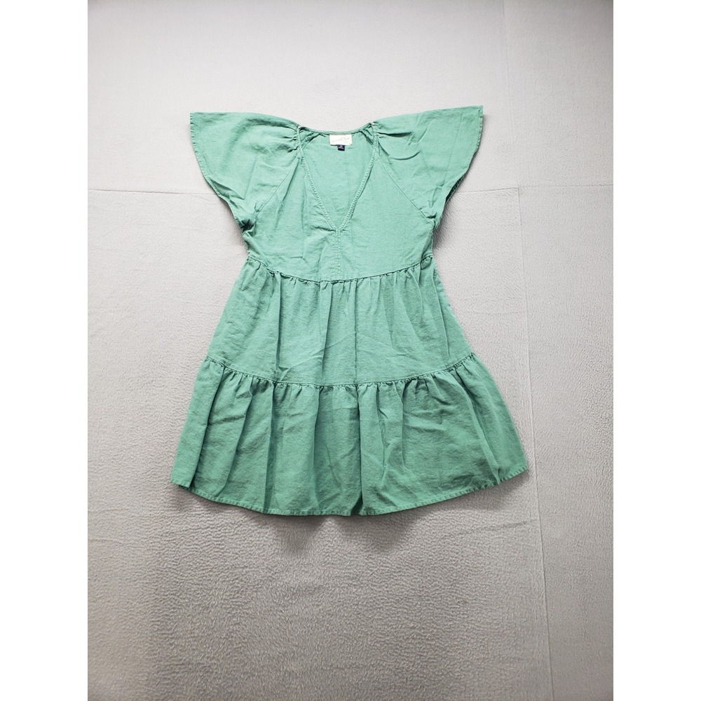 Universal‎ Thread Women Shift Dress XS Green Flutter Sleeve Tiered V Neck Summer